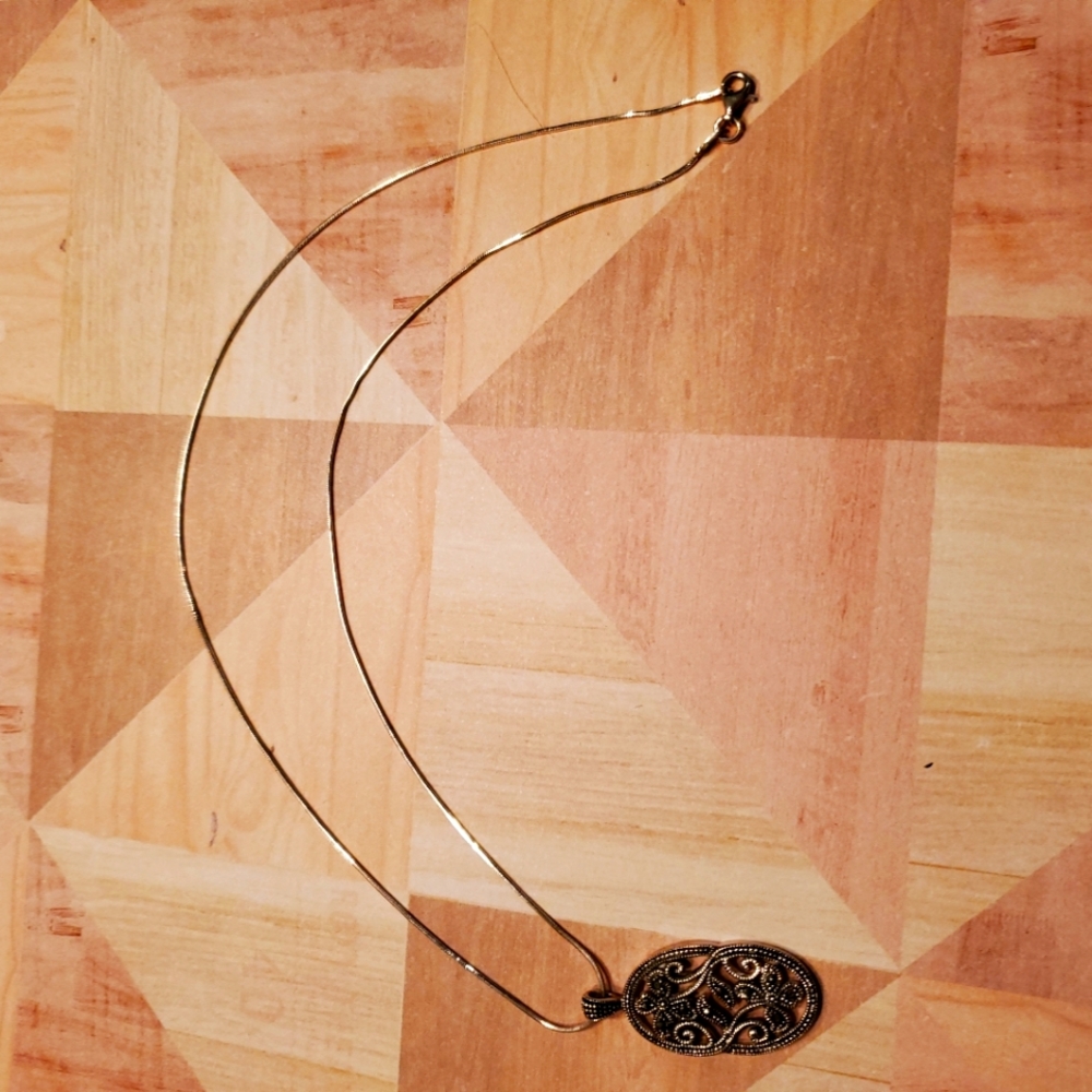 Sterling Silver Necklace with Black Gems
